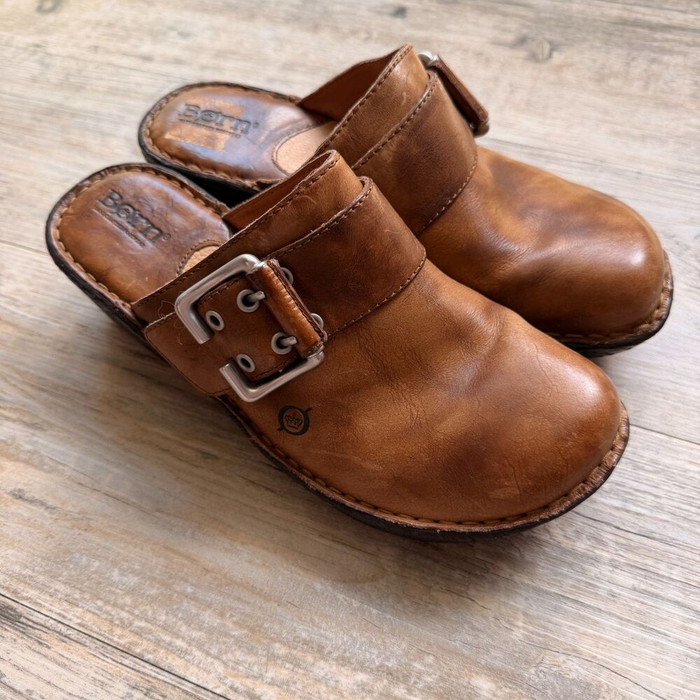 Born Leather Buckle Clogs Mules Brown Women’s Size 7 / EU 38 Comfort Shoes